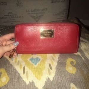 Beautiful Michael Kors Red Zip Continental Wallet